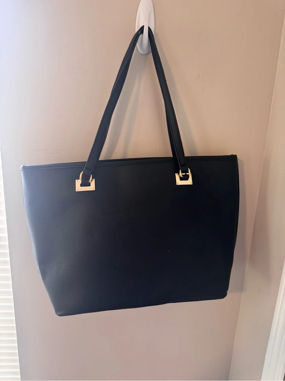 Anne Klein Black Faux Leather Tote Bag 2 pc Set Work Shoulder Bag Purse Chic